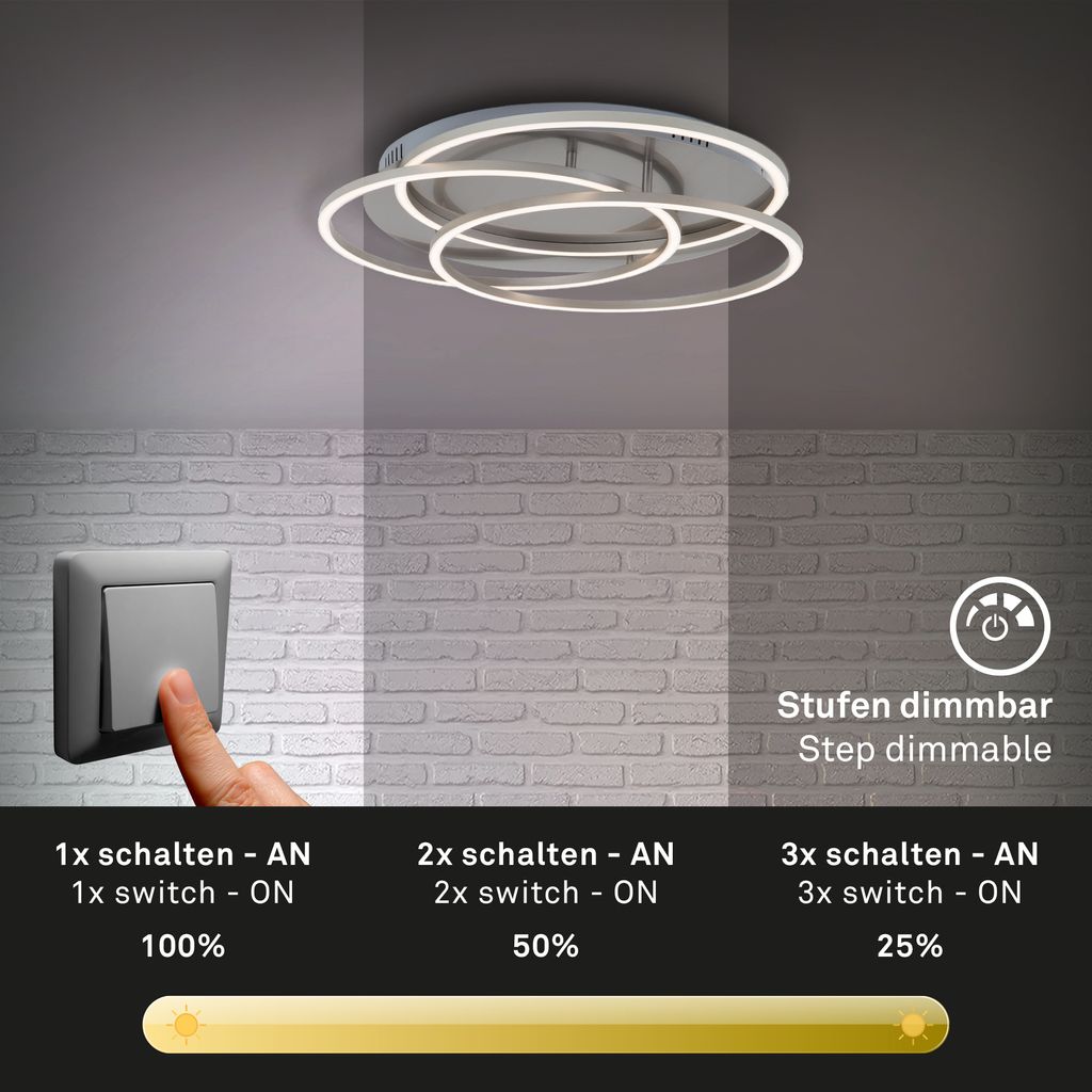 Plafonnier LED BRILONER LEUCHTEN FRAME, 56 W, 4800 lm, IP20, nickel mat, métal-plastique, intensité lumineuse variable, Ø 52,5 cm - 4