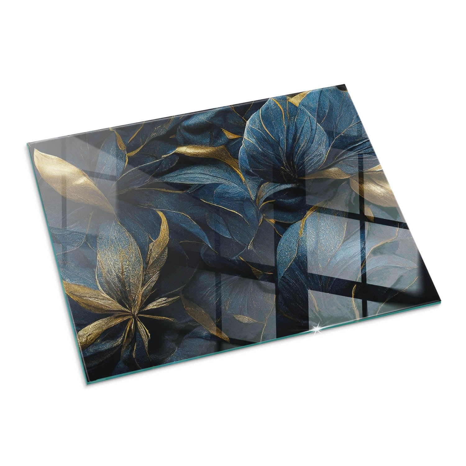 Szyba hartowana pod kominek, szkło zabezpieczające podłogę, nowoczesny design | 80x60 | Ćwiartka | Eleganckie liście w fakturze