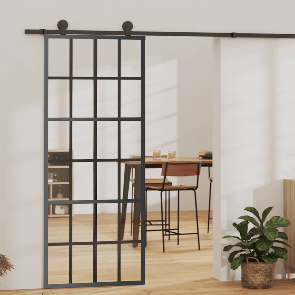 Puerta corredera esg vidrio y aluminio negra 76x205 cm vidaxl