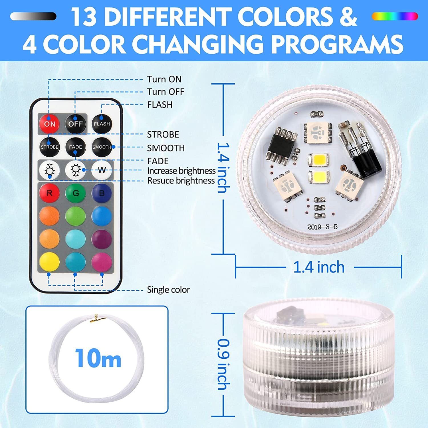 Lot de 10 Mini Lampes LED Submersibles RGB Étanches avec 2 ...