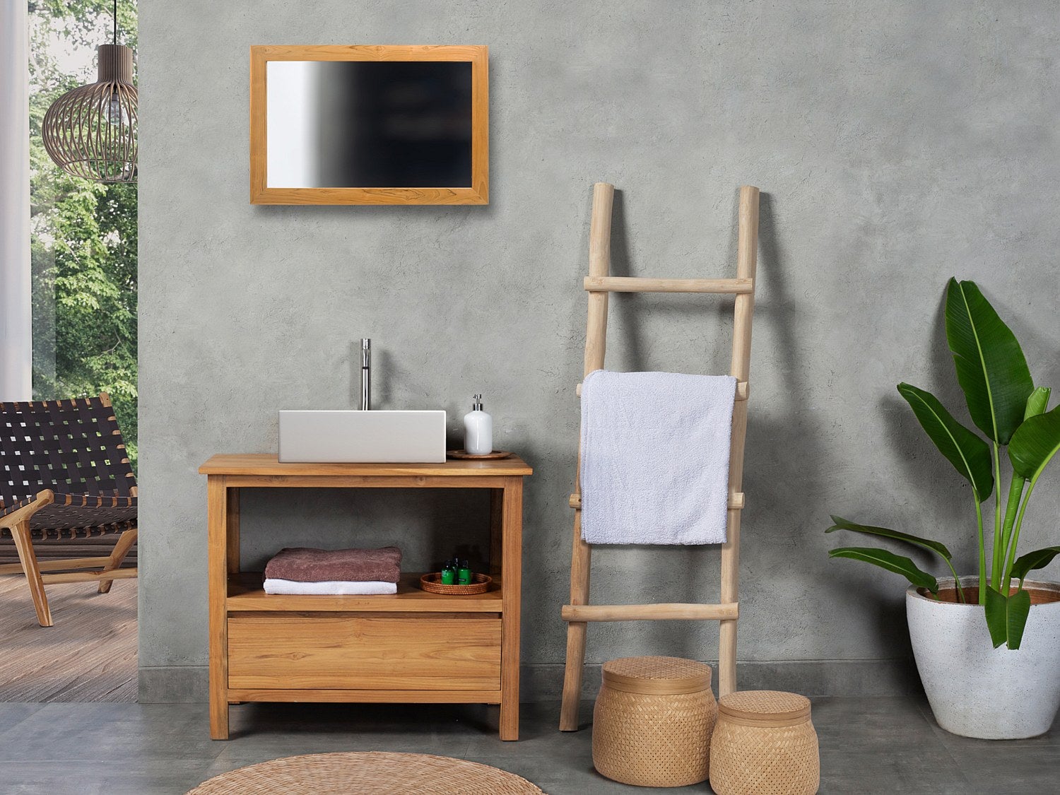 Szafka pod umywalkę z drewna teak – 90 cm – KETAPANG