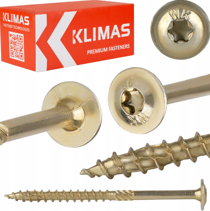 WKRĘTY CIESIELSKIE TALERZOWE DO DREWNA KLIMAS WKCP 8x50 ŁEB TORX 50 SZT