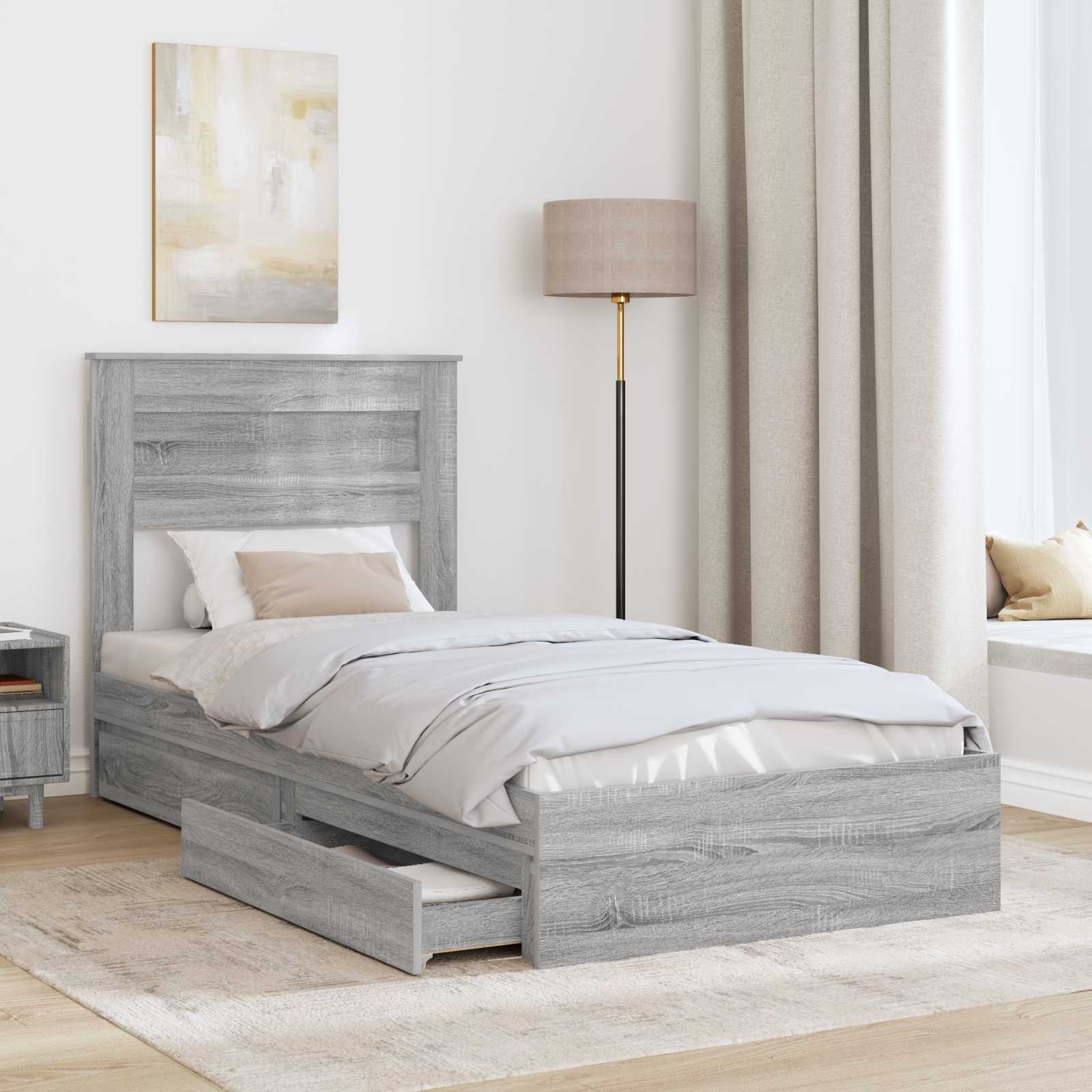 Lit avec rangement, panneau de bois, gris, pour la chambre, 75 × 190 cm - 3