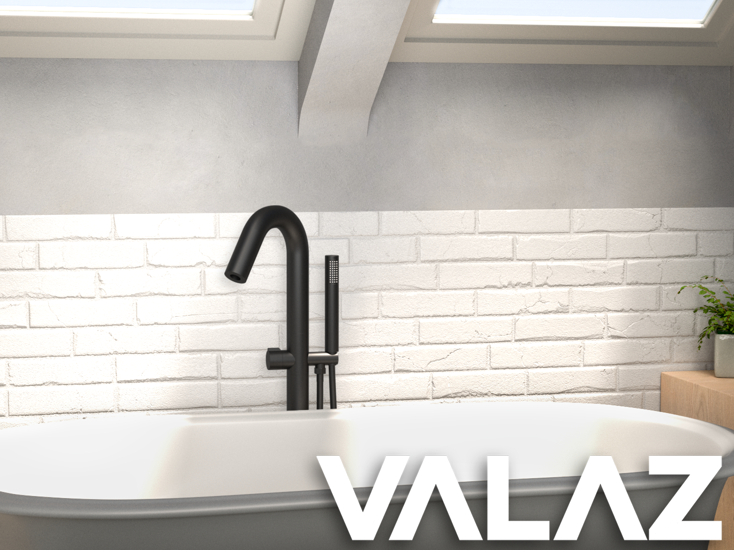 Valaz Robinet de baignoire autoportant noir mat avec grand trident - Série Turia - 3