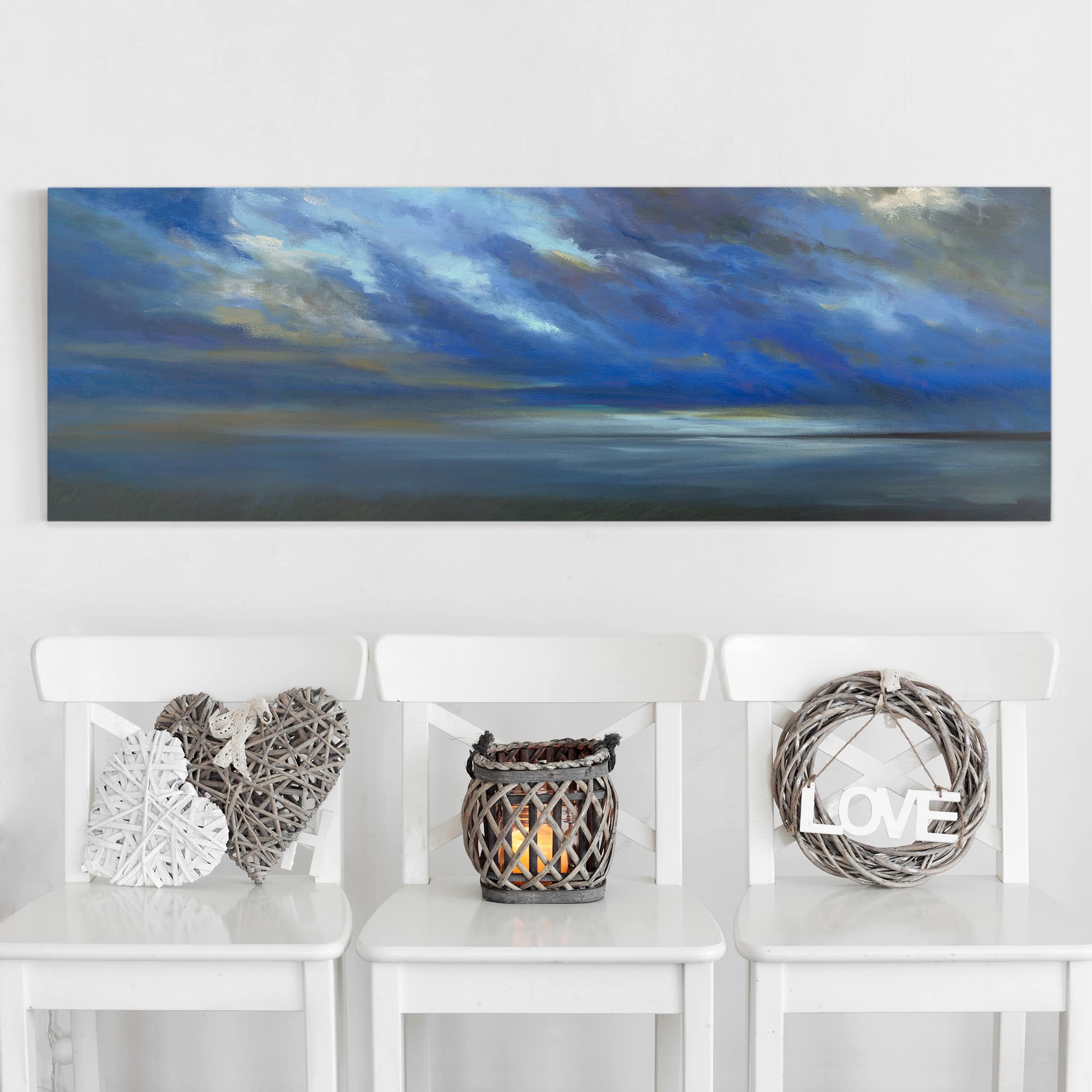 Lienzo cuadro en lienzo bastidor impresion en lienzo azul abstracto pintura 310 cuarto de baño cocina dormitorio salón pasillo 150 x 50 cm