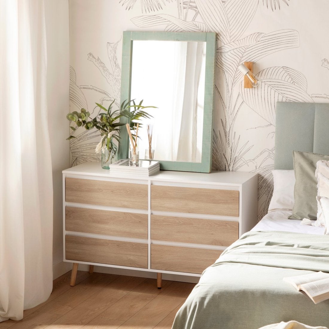 Commode à 6 tiroirs en bois blanc et naturel Kemi - 4