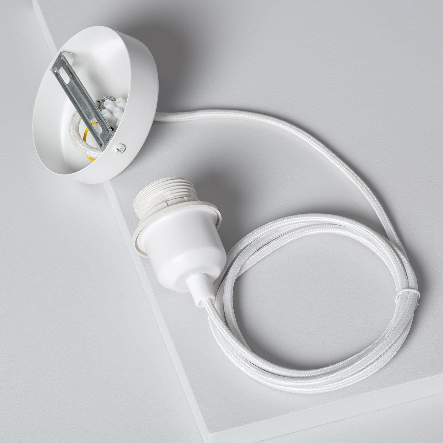 Lustre Suspension avec Câble Textile Blanc sans Abat-jour, Blanc, Fer,Textile, E27, IP20, 1620 mm x Ø100 mm - 3