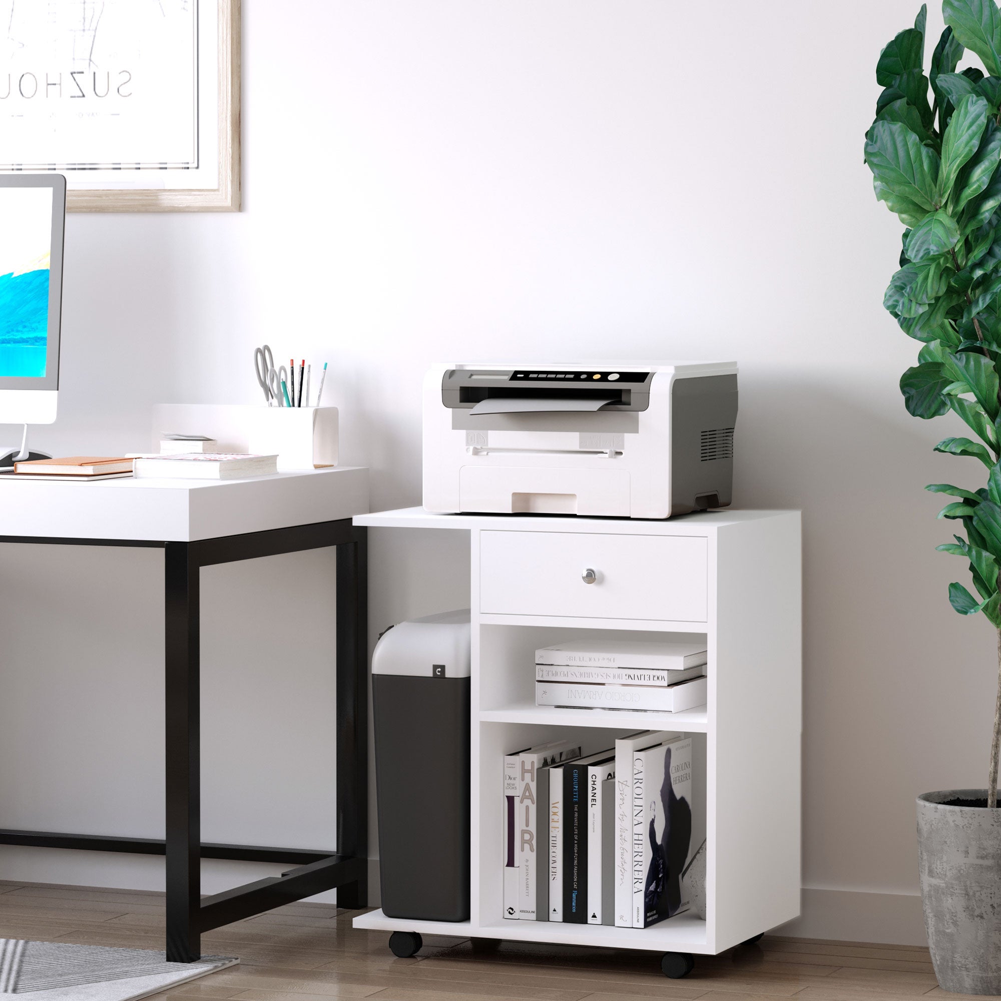 Supporto Mobile Per Stampante Con Ruote - Ripiano 40x45cm | Carrello Compatto Con Ruote Bloccabili - Foto 2