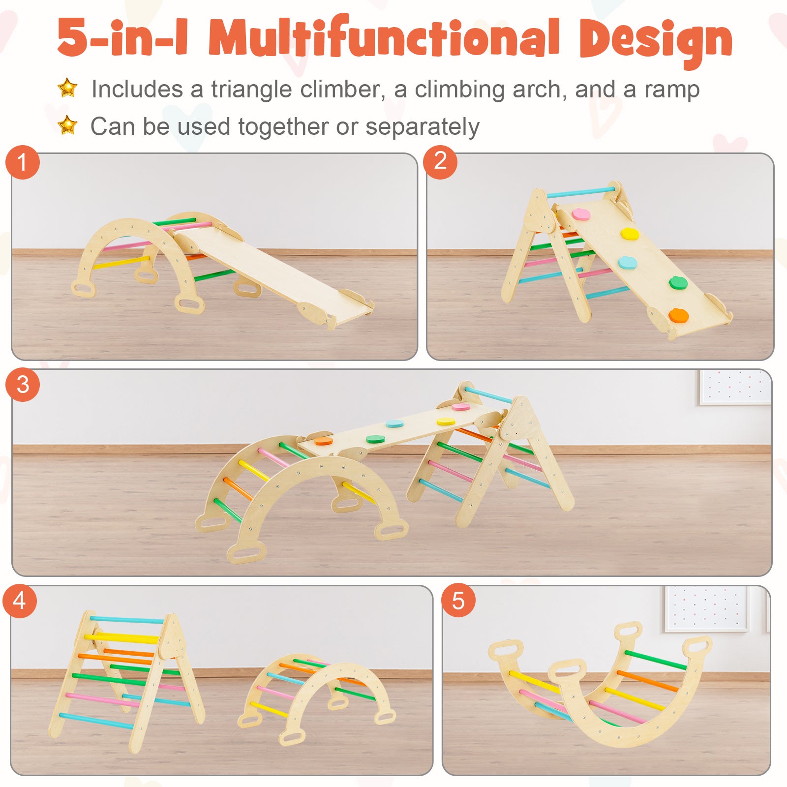 7 en 1 Triangle Arche Montessori d'escalade Enfants avec Toboggan Bois, Rampe, Échelle Réglable, Charge 50 KG, pour Tout-Petits Bébé 1 An+ - 9