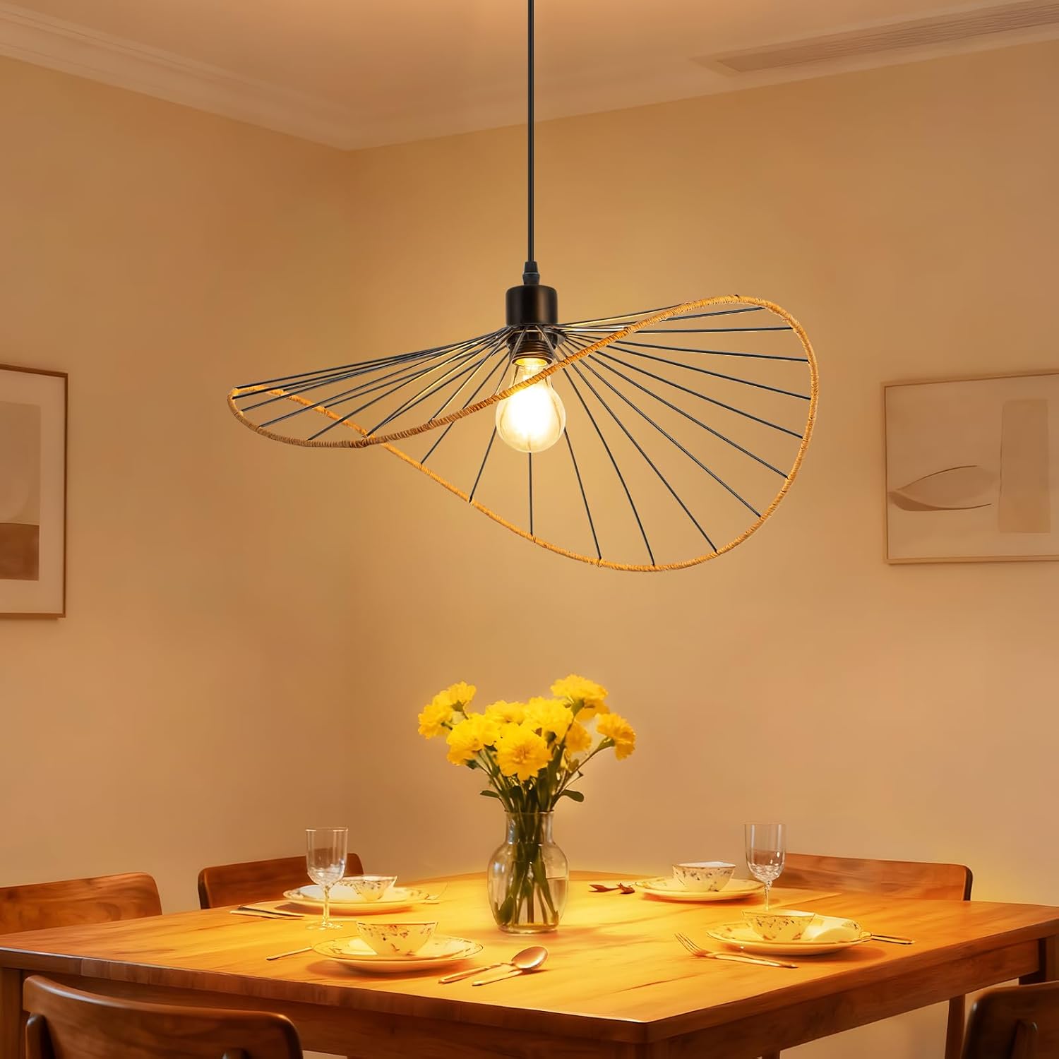 Lámpara colgante Nettlife Boho negra de 50 cm de diámetro - Lámpara de araña vintage de metal E27 - Lámpara para salón, (bombilla no incluida) - 8