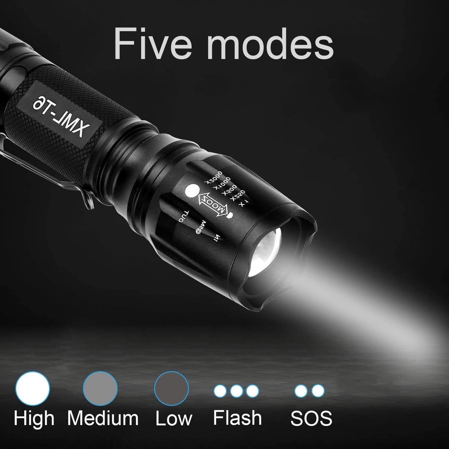 Torcia a LED, torcia a LED ricaricabile, torcia a LED extra-large, torcia tattica militare, 5 modalità, zoom regolabile, torcia impermeabile - 2