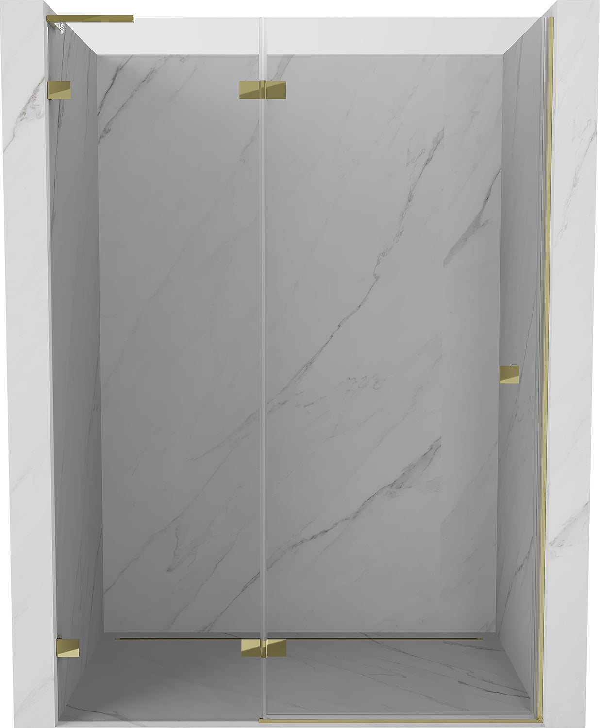 Mexen Lunar L drzwi prysznicowe uchylne lewe 135 cm, transparent, złote - 834L-135-000-50-00-L