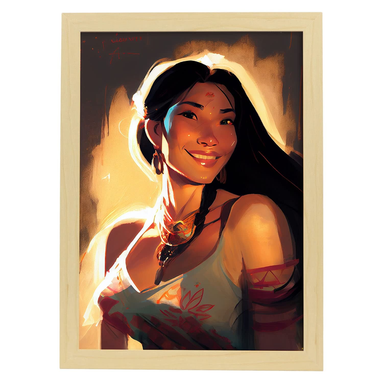 Nacnic poster de pocahontas en estilo retrato a todo color ilustraciones y caricaturas de personajes famosos en el cine diseño y a3 marcos madera