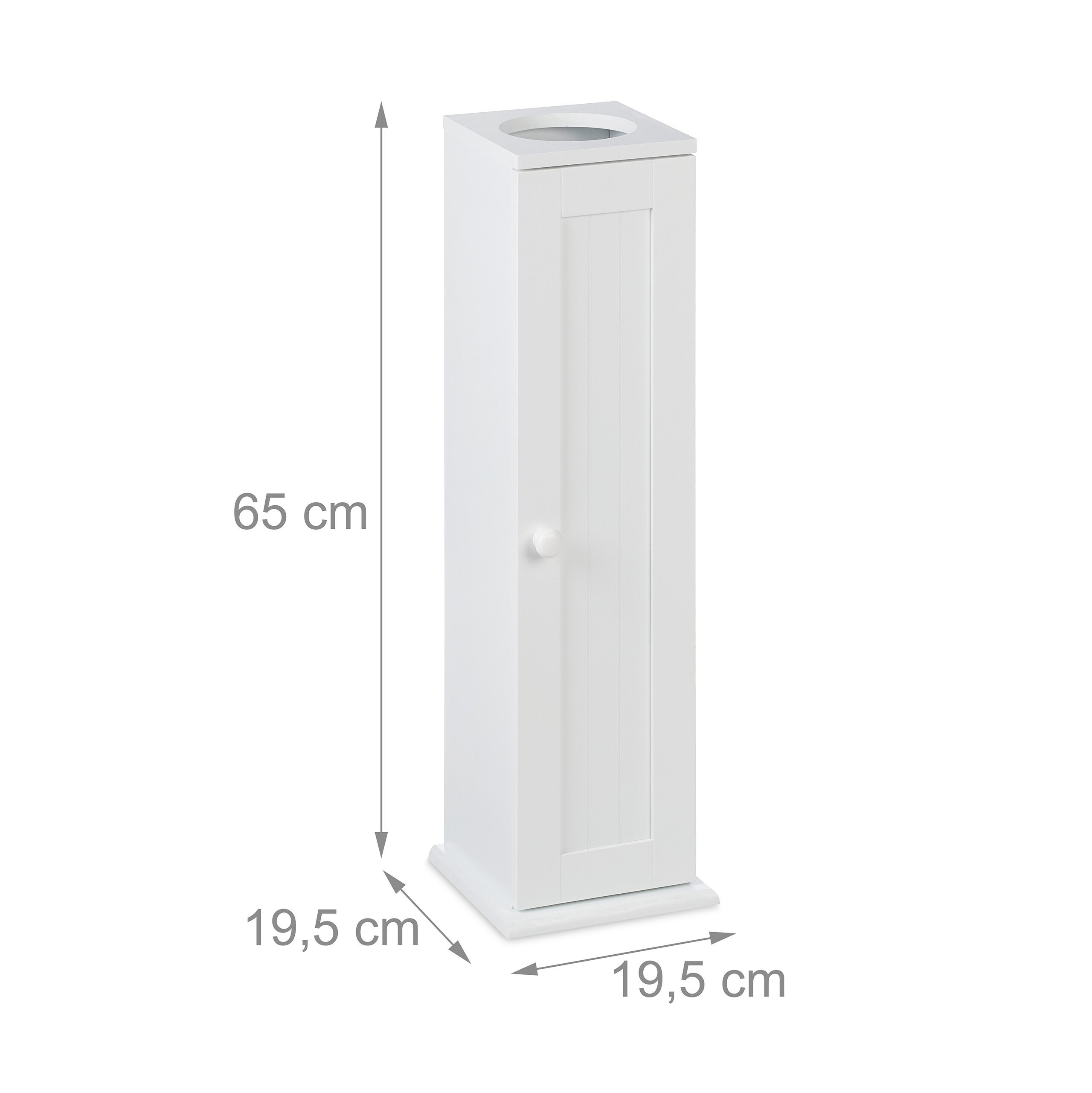 Armário de toalete com 2 prateleiras e orifício para toalhetes, HBT 65x19,5x19,5 cm, porta, MDF, branco, Relaxdays - 4