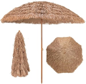 GIANTEX Parasol de Jardin de Paille en PP 205Dx222H cm, Parasol Pliant Droit Exotique avec Bord Drapé/8 Baleines pour Plage/Terrasse/Piscine