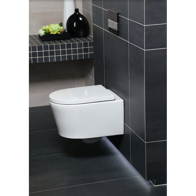 Pack WC bati-support Geberit + WC Swiss Aqua Technologies sans bride + abattant + plaque (SLIM-SATRIMLESS-B) - 5