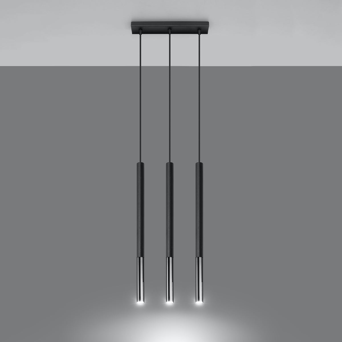 Lampa wisząca FLAR 3L czarny/chrom LED 3000K - 30x5x90cm Sollux