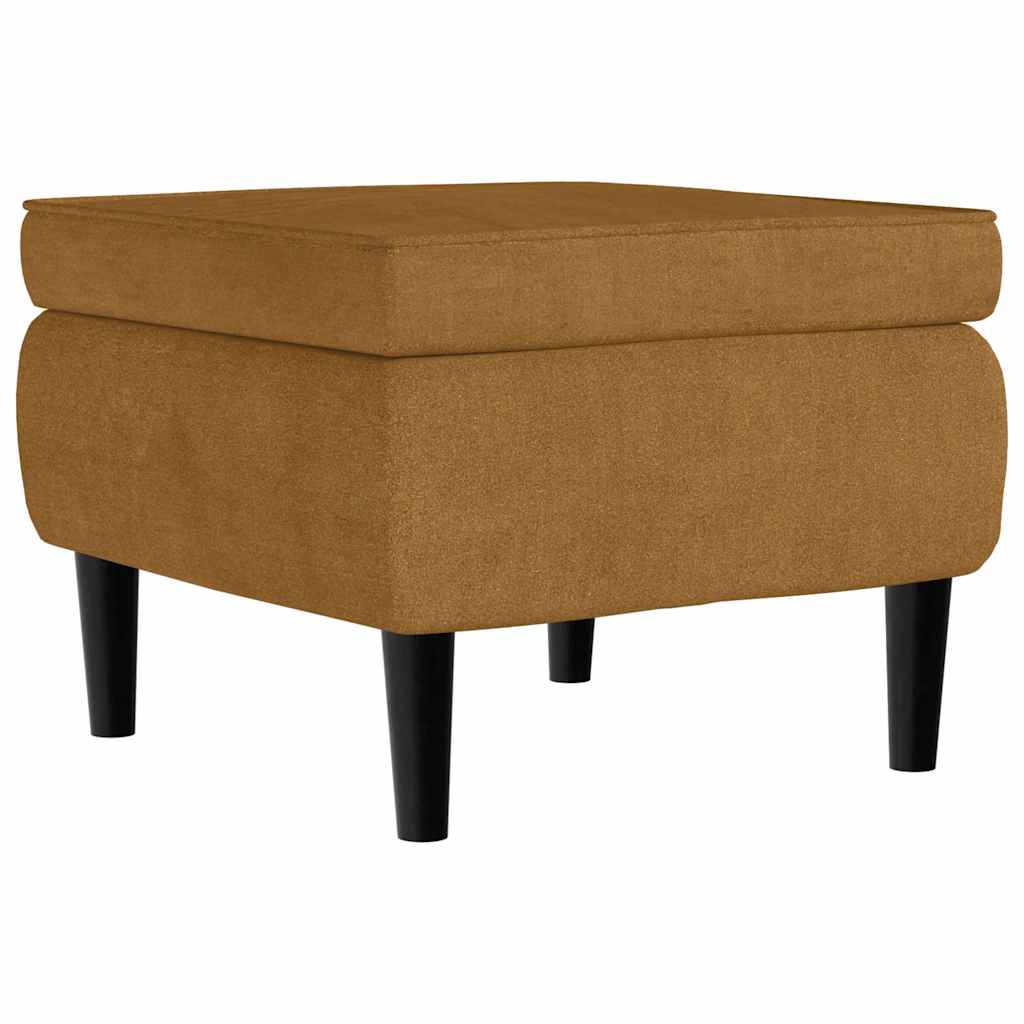 Fauteuil à oreilles avec tabouret marron en velours - 8
