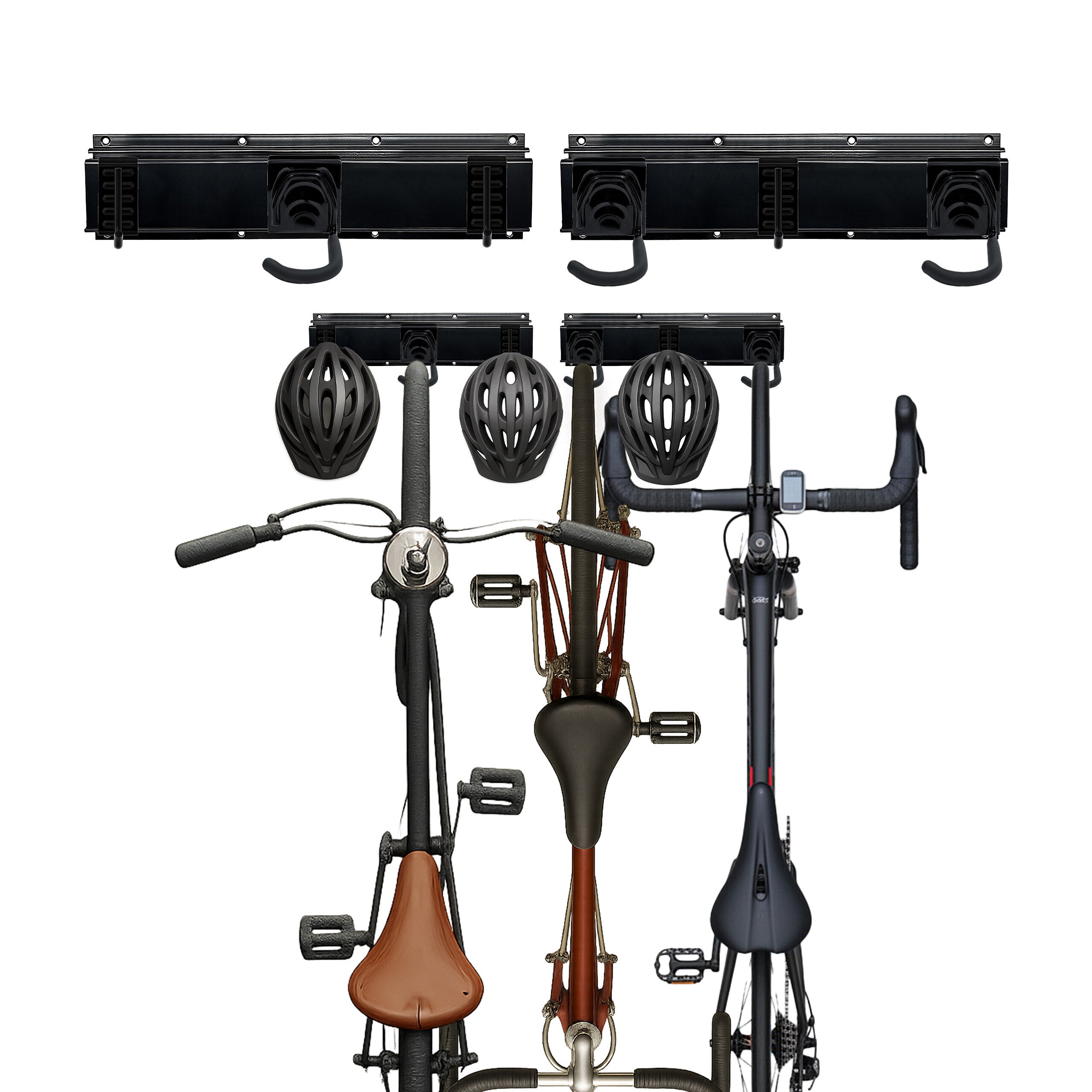 Andrys Support pour 6 vélos au mur avec étagère de rangement Andrys Support pour 6 vélos au mur avec étagère de rangement