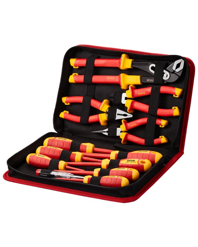 Jeu de Tournevis Isolés VEVOR 12PCS,Outils 1000V pour Électricien,Embouts Magnétiques,Pinces Isolées et Diagonales,pour Réparation Ménagère