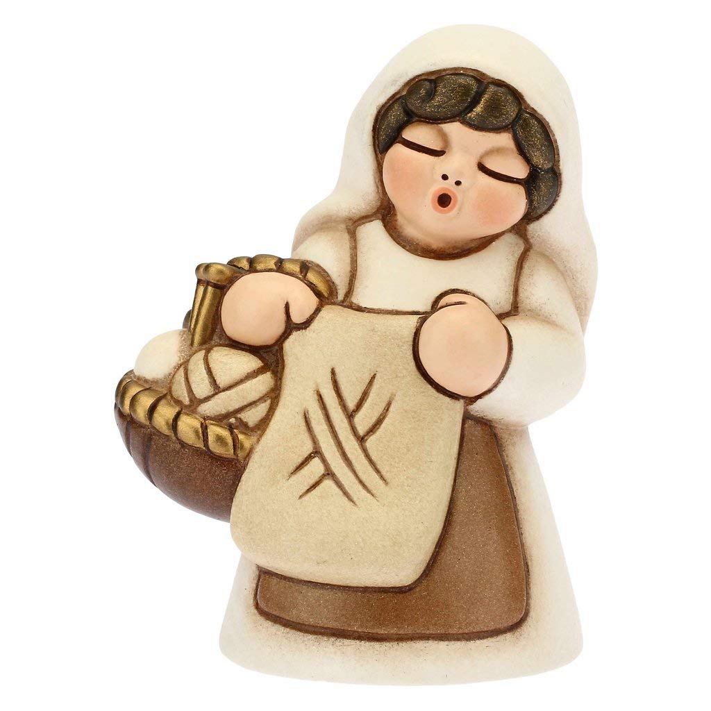 THUN - Figura Presepe Donna Vendemmiatrice Con Uva In Ceramica Dipinta A Mano, Multicolore, 8 Cm