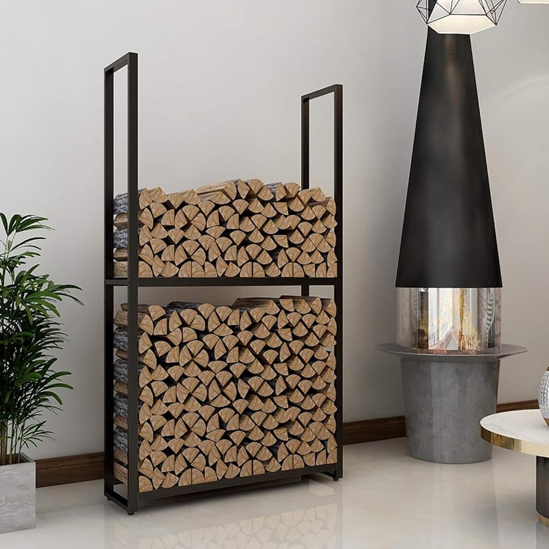 Köhko stojak na drewno opałowe – stojak i uchwyt na drewno opałowe z metalu malowanego proszkowo na czarno, do przechowywania H150xW65xD25cm