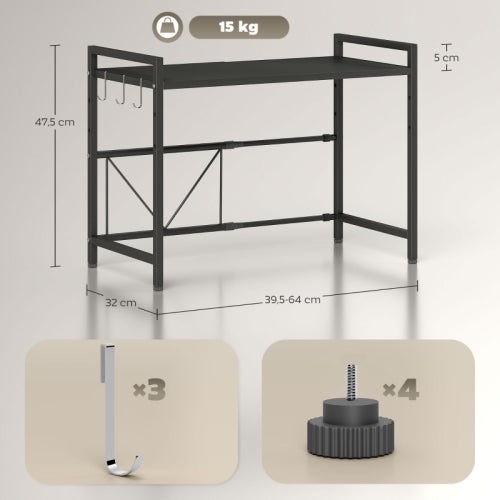 Mensola Espandibile Per Microonde A 3 Ripiani - Con 8 Ganci, Regolabile Da 40 A 60 Cm, Organizzazione Cucina