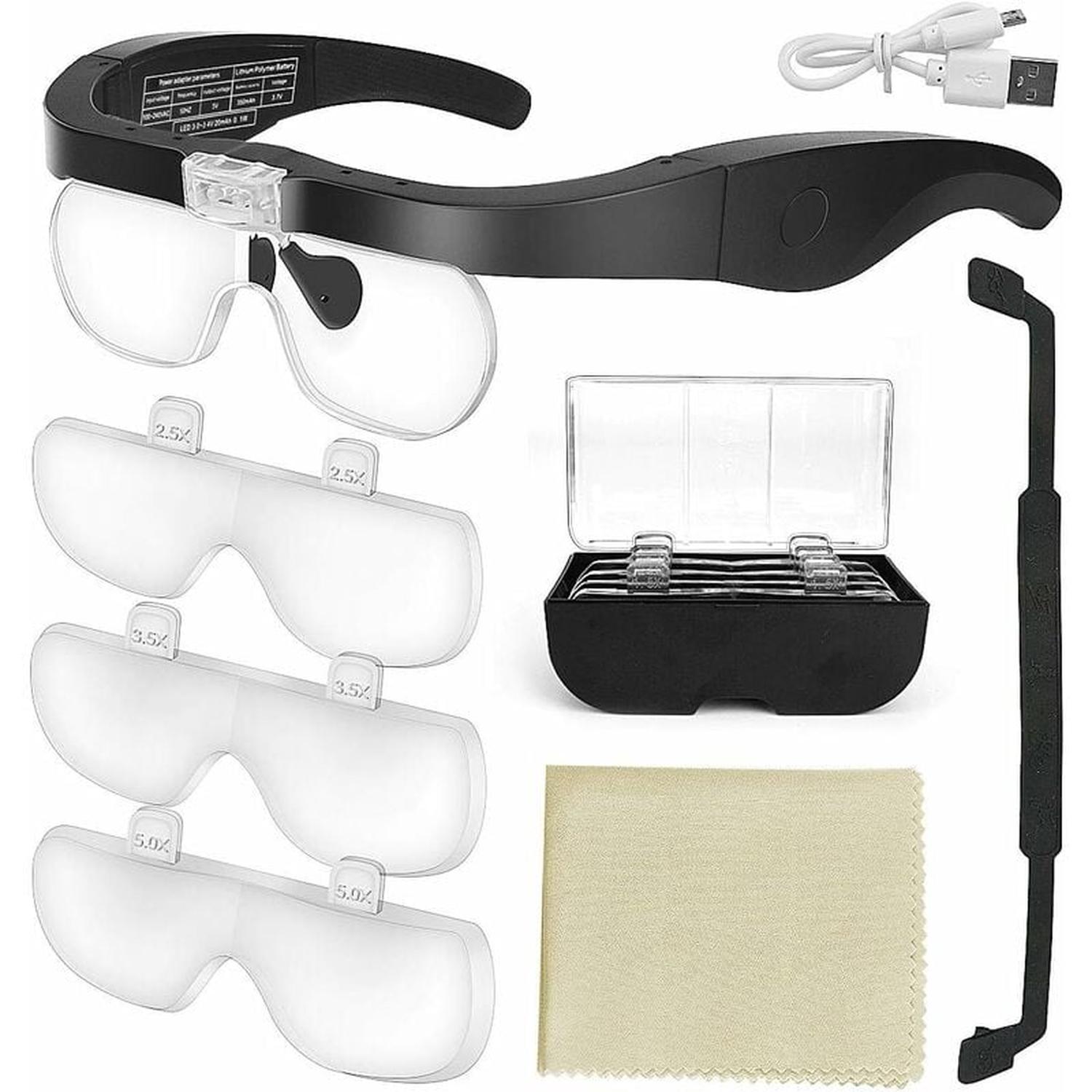 Lunettes Grossissantes Rechargeable YOCTOSUN, Loupe avec 2 lumières LED