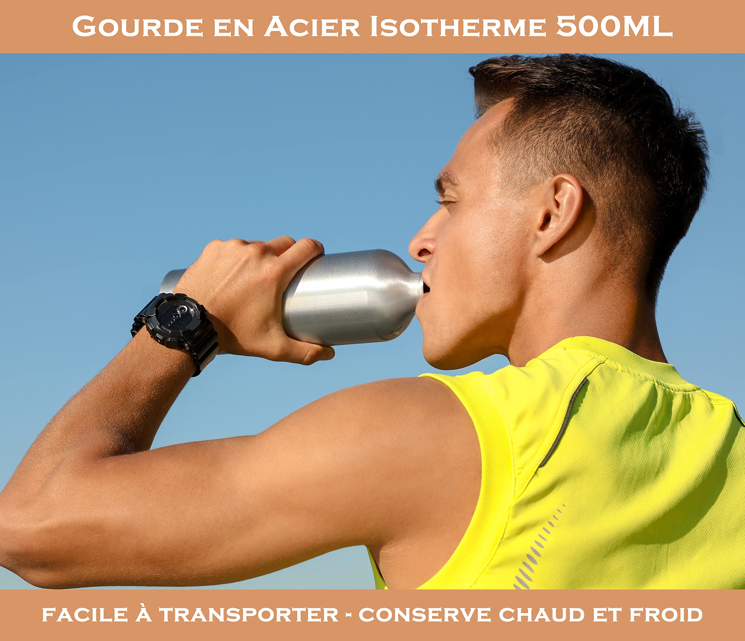 PARENZA. - Bottiglia termica in acciaio da 500 ml/Thermos a doppia parete - Bevande calde o fredde - Grande capacità - 2