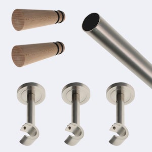 Kit Barre à Rideaux BOULET 3m - Diamètre 20mm, Fixation Plafond/Mur, Finition Nickel Mat - Rail Coulissant
