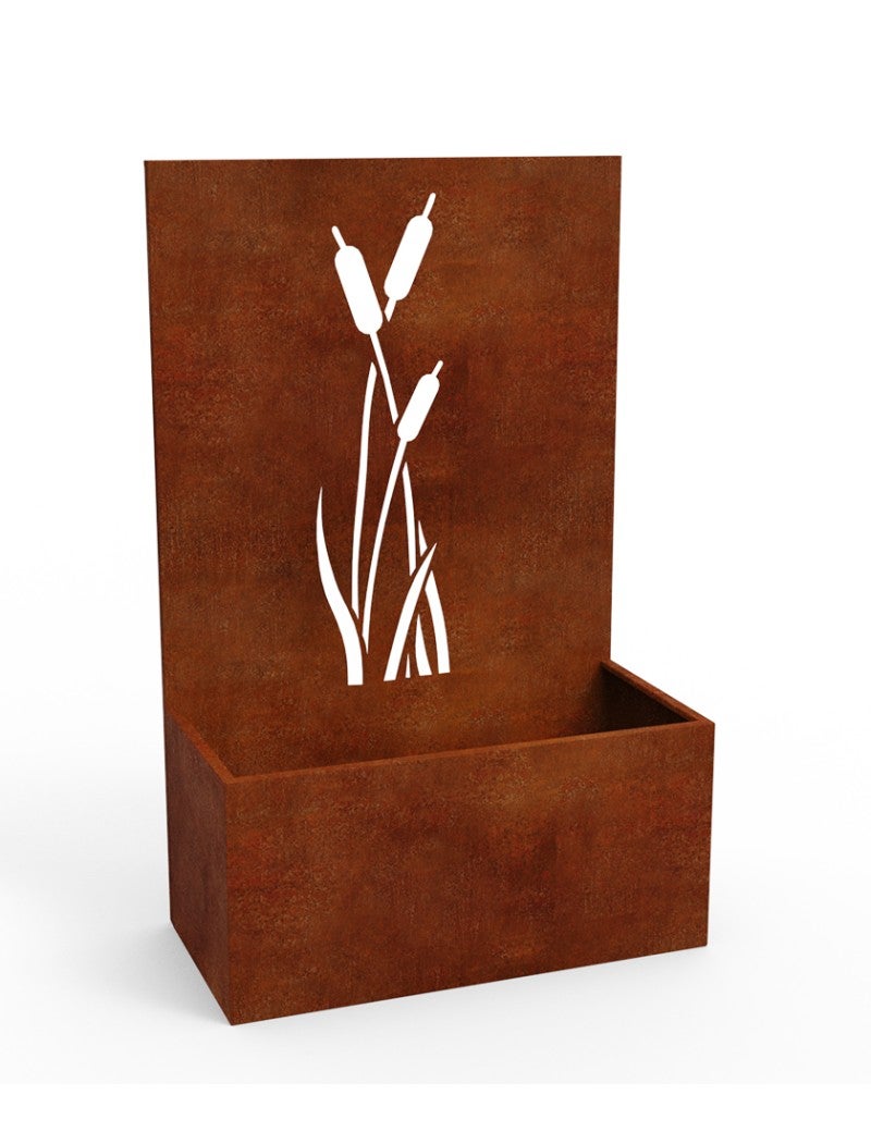 Jardinière avec panneau métal Acier Corten Premium H.180 cm motifs Roseaux - madecoupesurmesure - 2