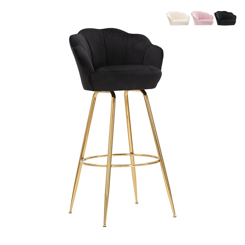 Hoker barowy kuchenny z oparciem w kształcie kwiatu, złote nogi, wysokość 90 cm Vienna