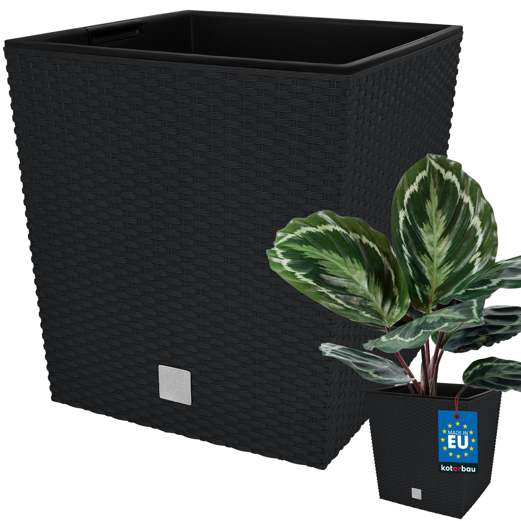 Doniczka rattan osłona donica ogrodowa antracyt 26cm na balkon kwiaty wkład - KOTARBAU