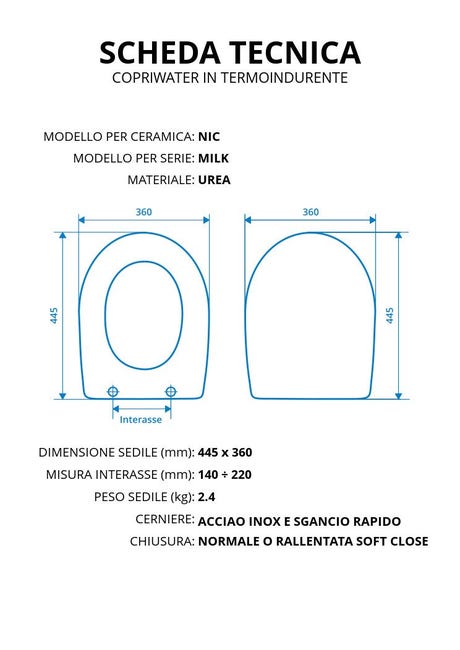 Copriwater CIELO SHUI Termoindurente Bianco - Cerniera Inox, Opzione Chiusura Soft Close, Impermeabile E Resistente