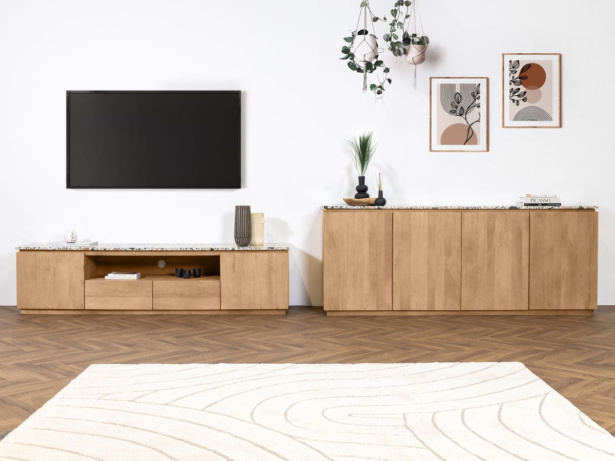 BOBOCHIC Ensemble BARBARA avec buffet 200 cm + meuble TV 200 cm bois