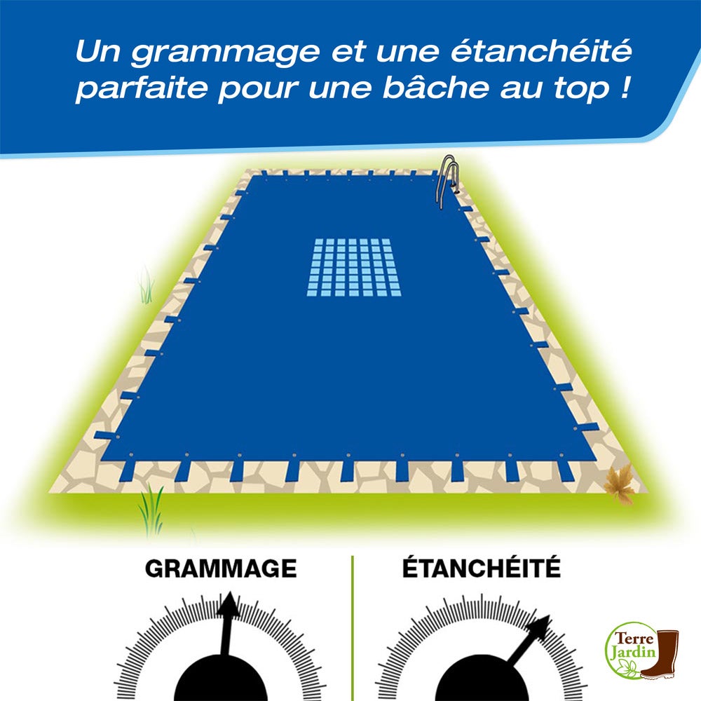 Bâche Hivernage Piscine Rectangulaire 10,5 x 5,5 m - 140g/m² - Anti-UV - 10 x 5 - Bleu - 4
