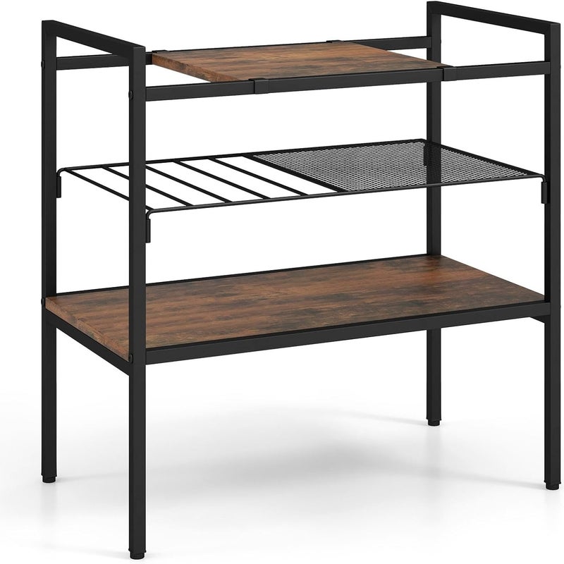 Industrialny Stolik Konsolowy, Stolik Pomocniczy z 3 Poziomami, Zdejmowanym Panelem i Wyjmowaną Półką z Siatki, Metalowa Rama