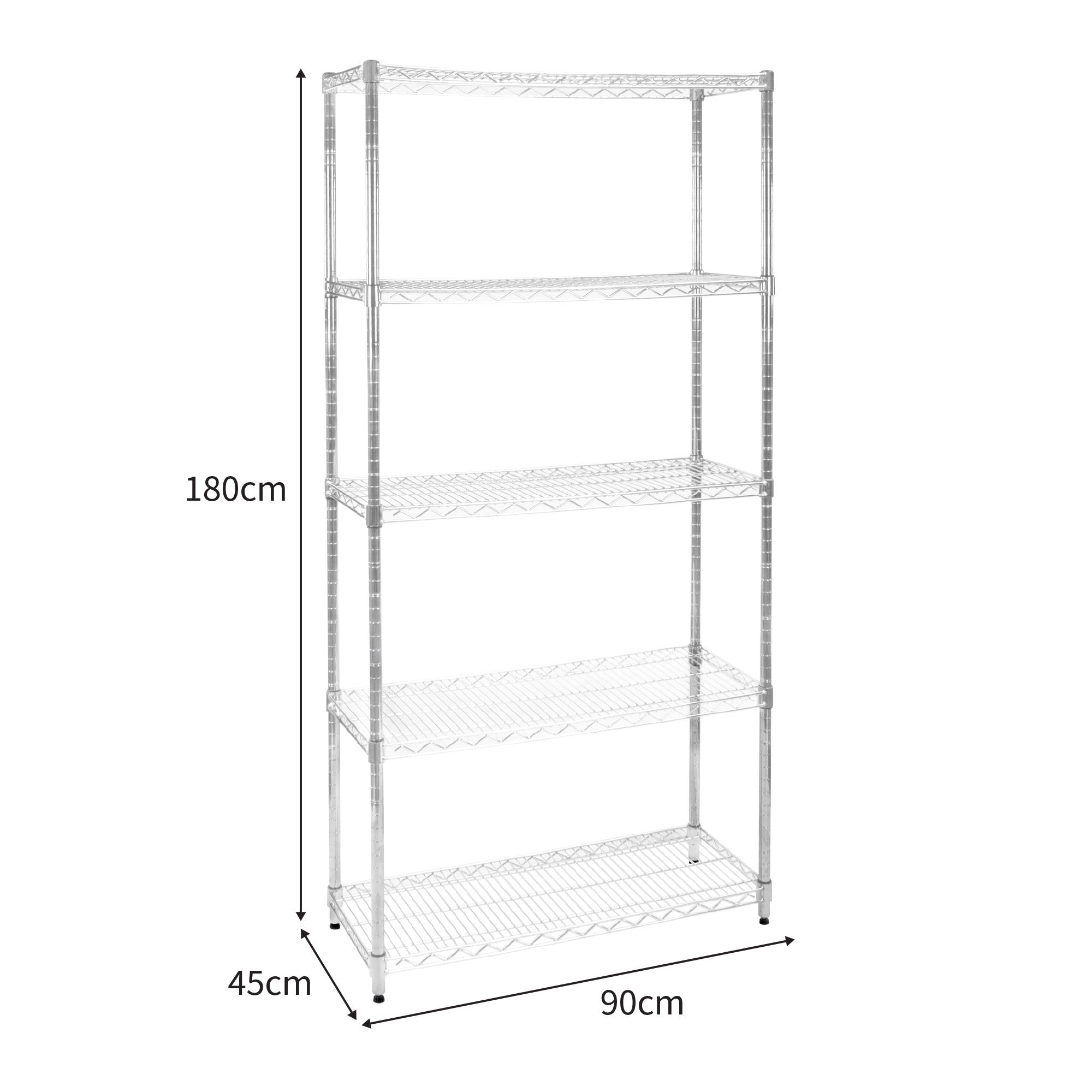 Etagère en Fil d'Acier Chromé 1000KG - 45 x 90 x 180cm - Pied de Nivellement - Rangement Garage, Cuisine, Atelier, - 5