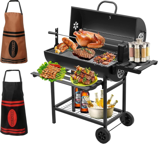 TEENO Grand camion barbecue, charbon de bois, équipé d'une rôtissoire et d'un tablier