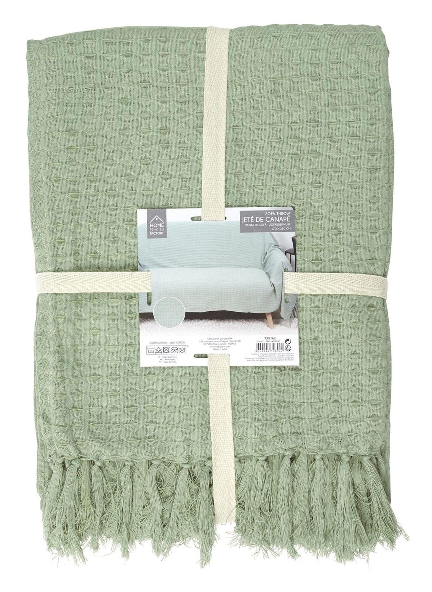 Jeté de Canapé - HOME DECO FACTORY - Gaufré - Vert d'eau - 5