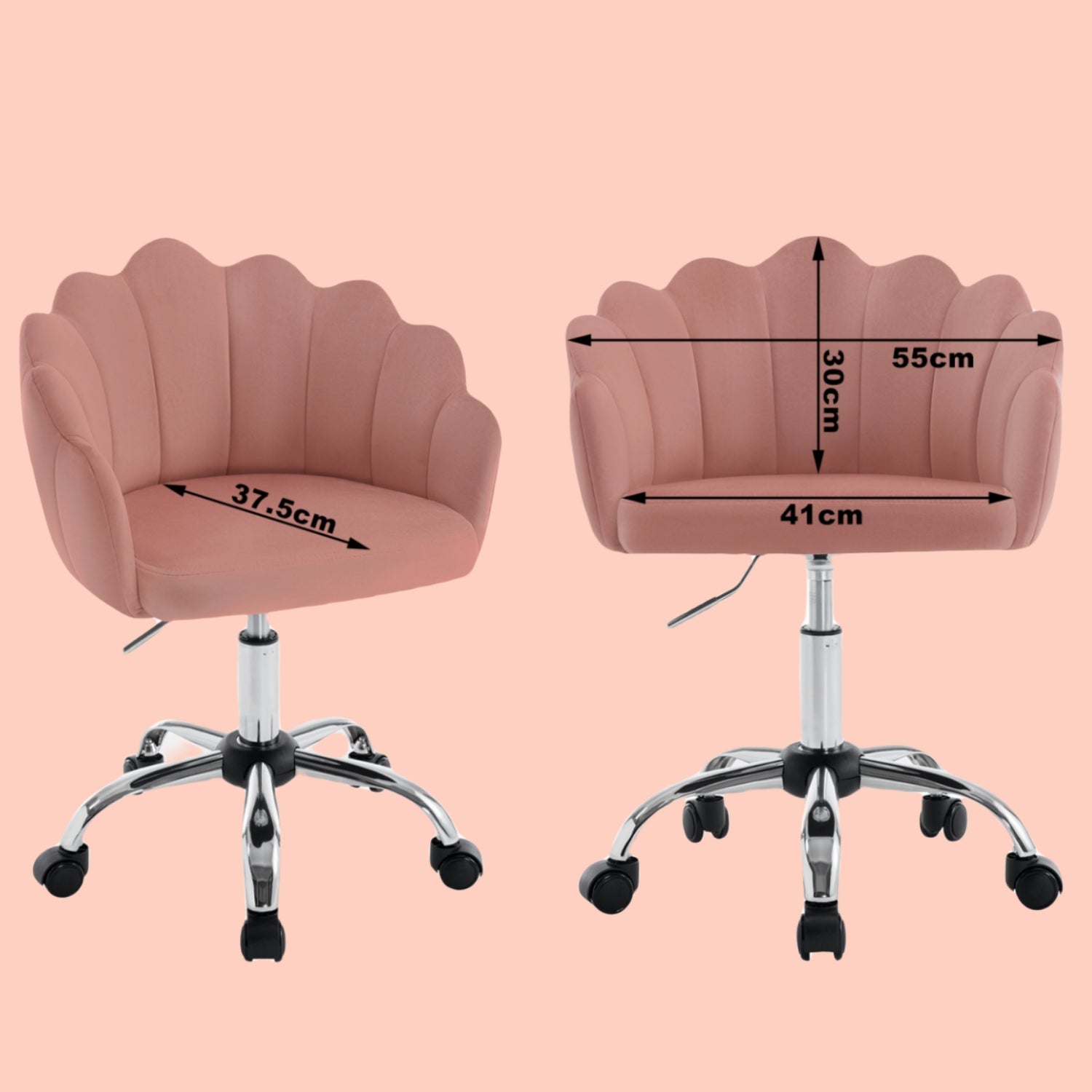Chaise Bureau en Velours + Métal，Chaise Coiffeuse，Fauteuil Coquillage，Chaise de Bureau ，Hauteur Réglable，Rose, WOLTU - 4