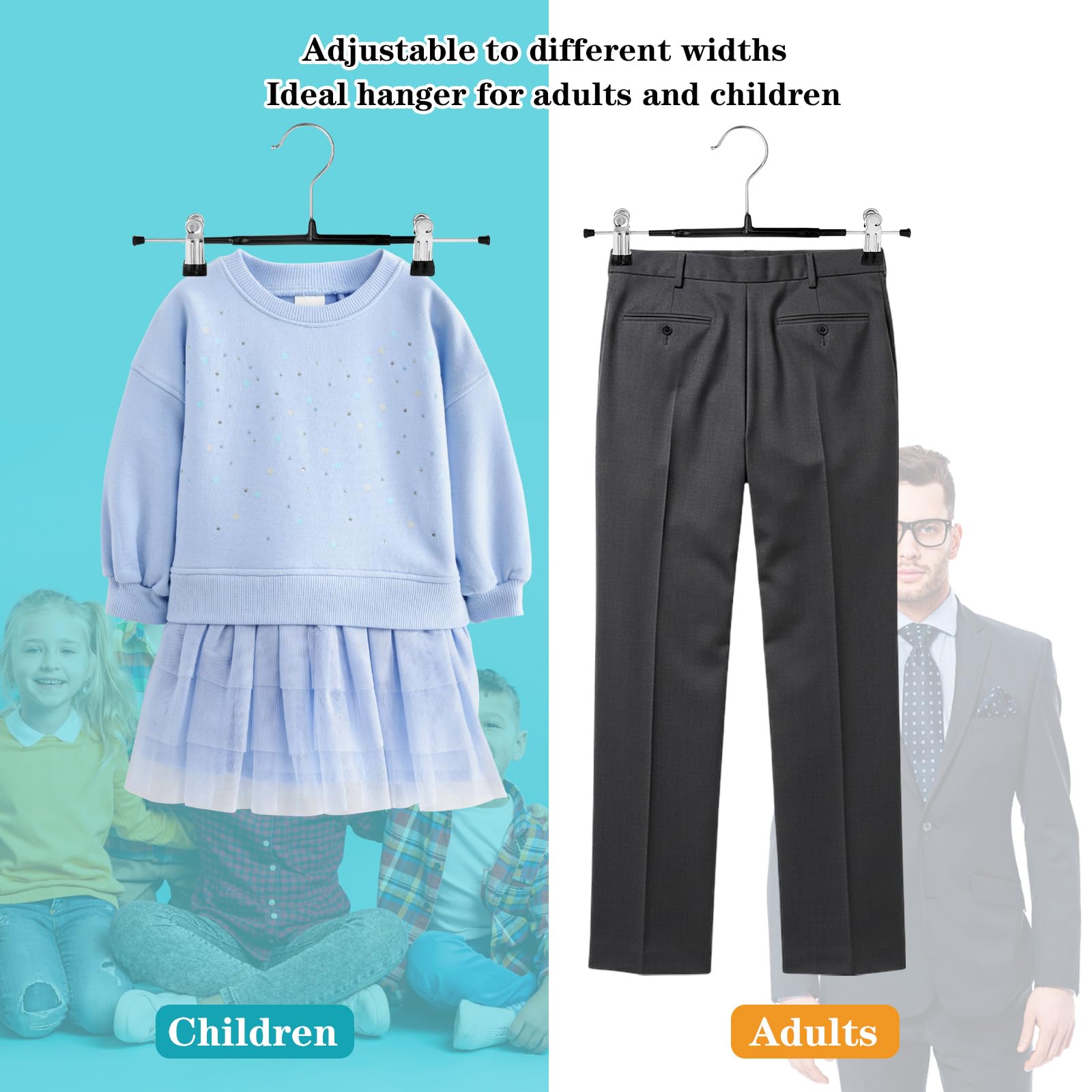 Pacote com 10 Cabides para Calças com Mecanismo Deslizante, Cabide Ajustável para Saia, Cabide Antiderrapante para Jeans, Cabide para Calças, Cinza - 3