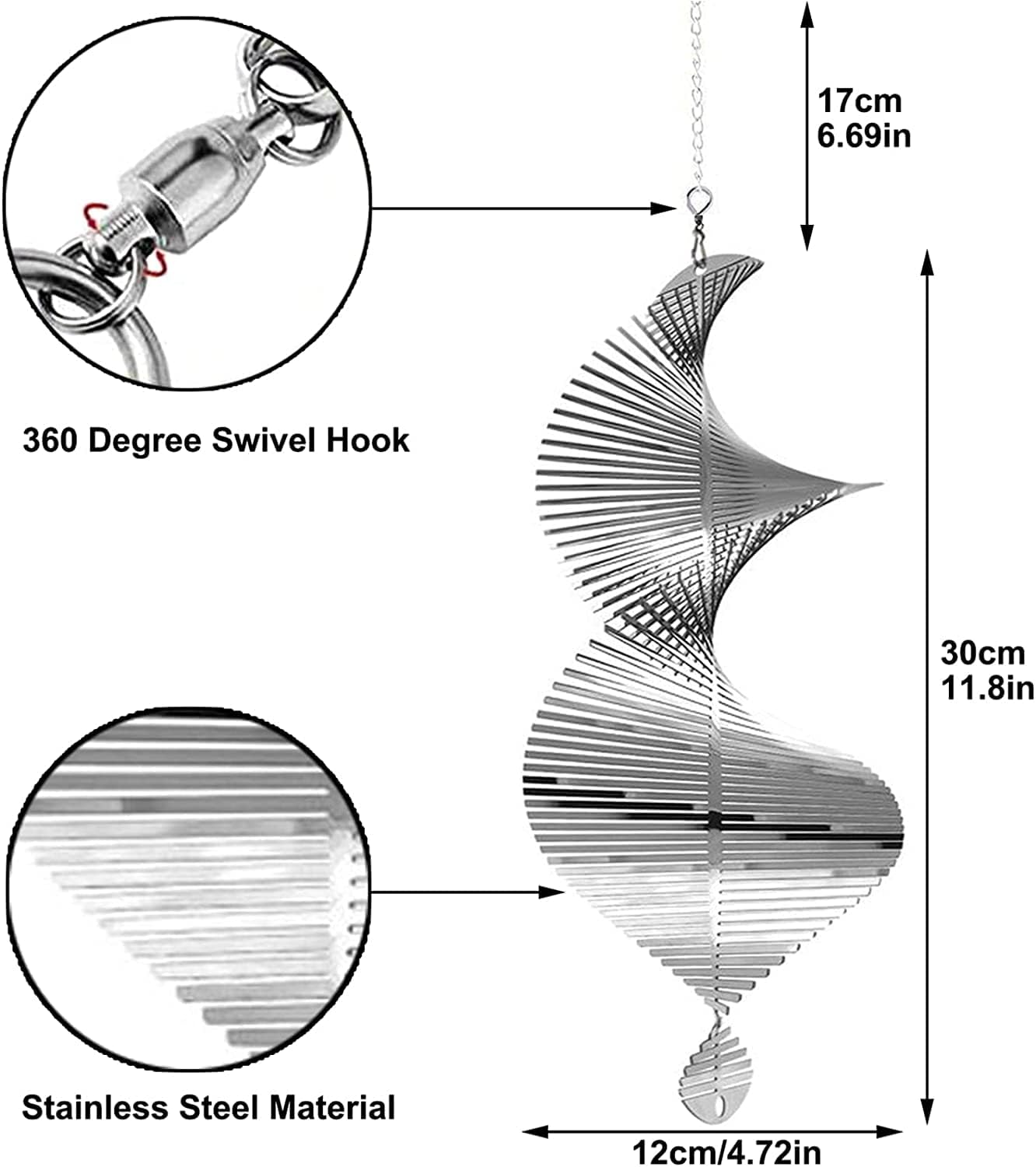 Moulin à vent ovale en métal en spirale, carillon éolien 3D, rotation à 360 °, attrape-soleil suspendu à un arbre pour salon, fenêtre, couloir, décora - 2