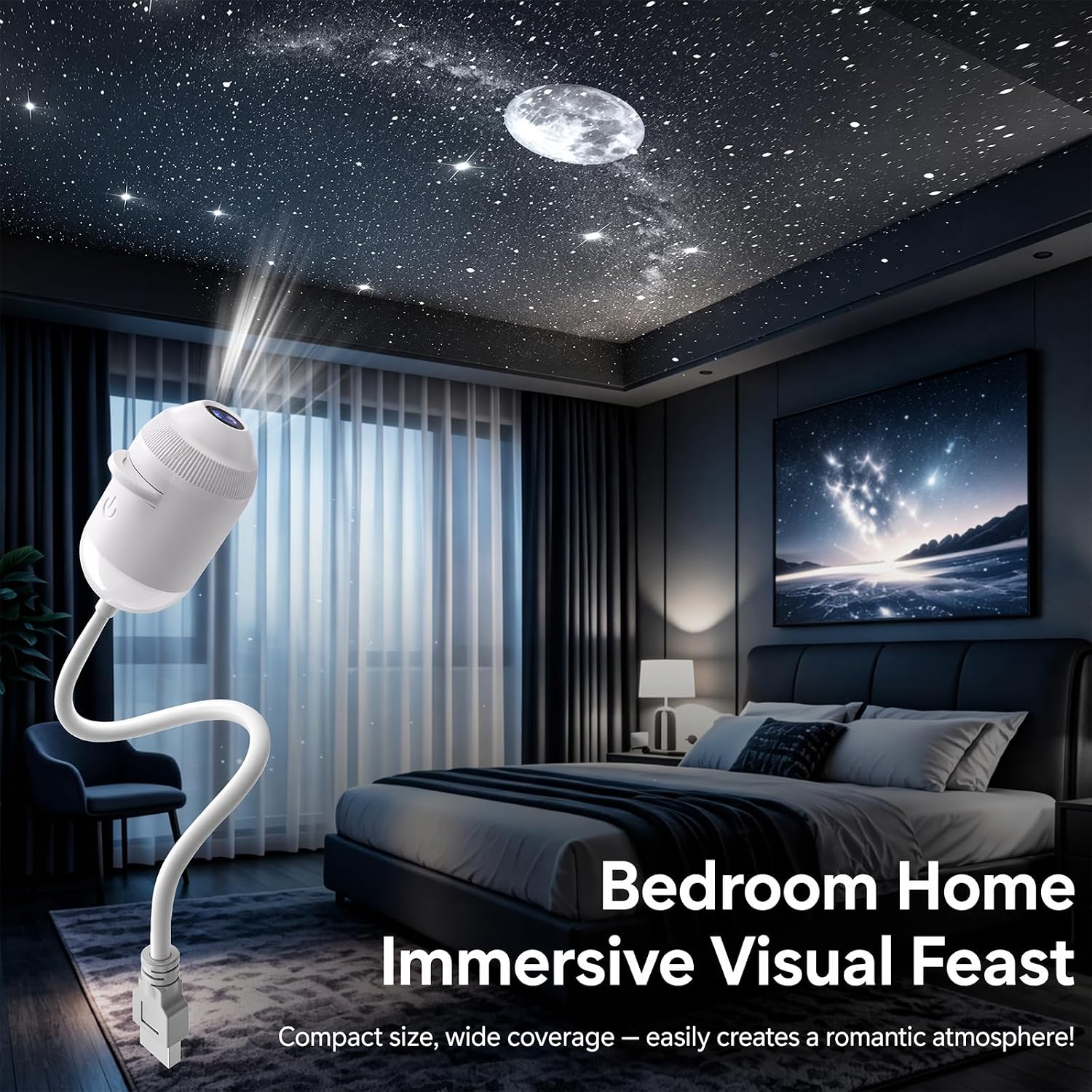 Proiettore olografico manuale per luce notturna, proiettore galassia | Con 24 pellicole, regolabile a 360°, plug and play - 2