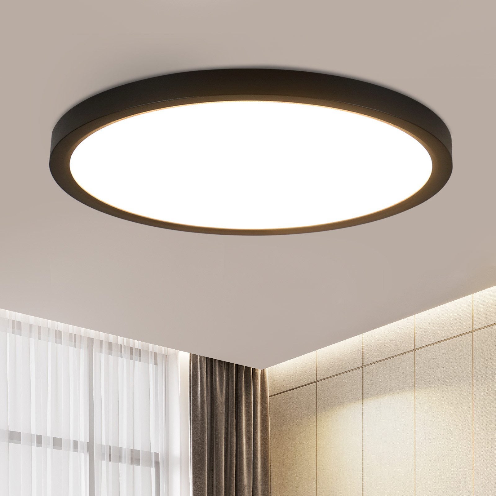 ZMH Lampa sufitowa LED Ø 30 cm - 24 W, Czarna, 3000 K - Nowoczesne oświetlenie do kuchni, łazienki, przedpokoju, sypialni