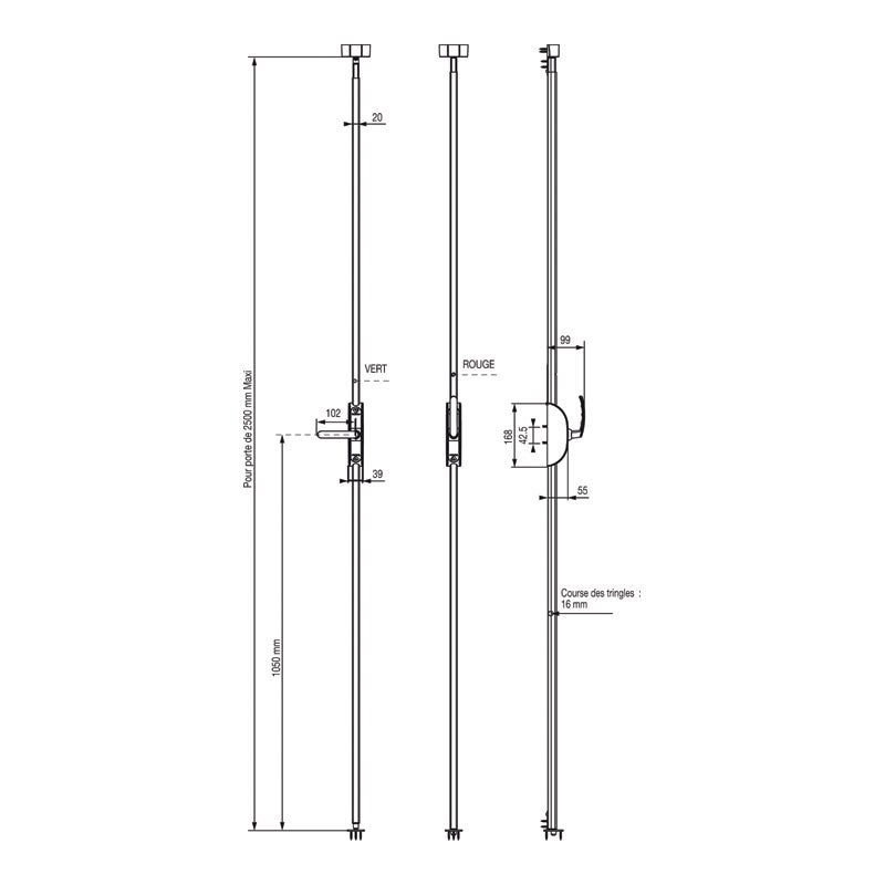 Crémone à béquille véolis - Décor : Gris aluminium - Pour porte de hauteur maxi : 2500 mm - VACHETTE - 2