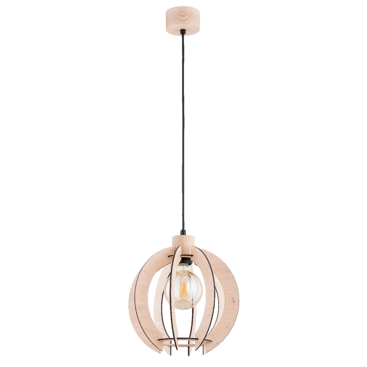 Lampa wisząca Iskra jasne drewno-czarna 1xE27x15W wym: 90 x 27 x 27 cm metal Alfa