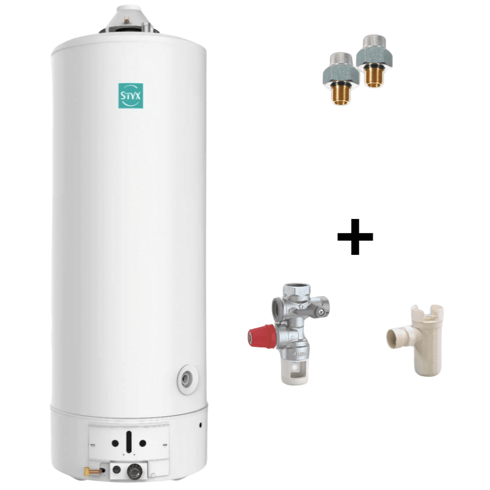 Pack accumulateur gaz Styx cheminée 115 L + raccord diélectrique + groupe sécurité + siphon - 2