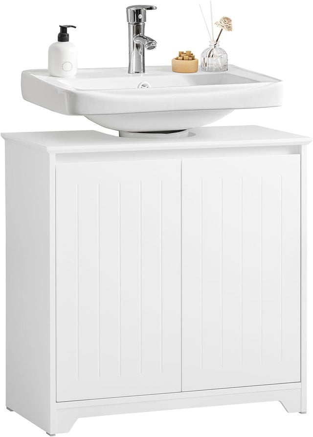 SoBuy BZR108-II-W Meuble sous Lavabo de Salle de Bain, Meuble sous évier, 2 Portes, 60x30x60 cm, Blanc