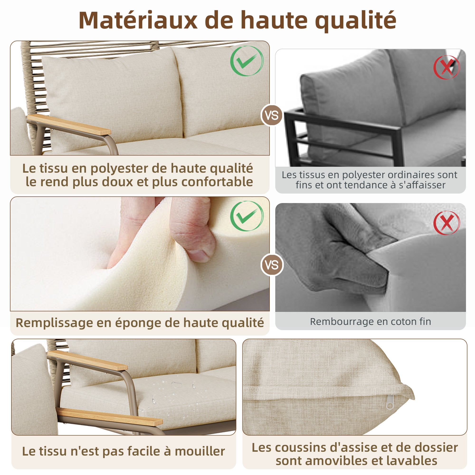 Salon bas de jardin en Métal Beige 4 personnes - 7